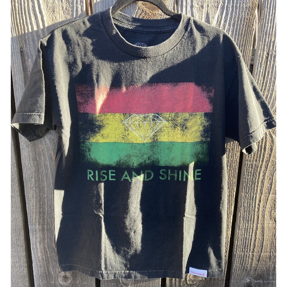 Men's Diamond Supply Black Rise and Shine SS T-Shirt M Cotton Rasta Streetwear